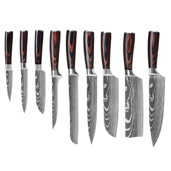 Professional Multi Use 8PC 8 Inch 67 Layer Damascus Grain Boxed Kitchen Japanese Chef Knife Set in Gift Magnetic Black Color Box