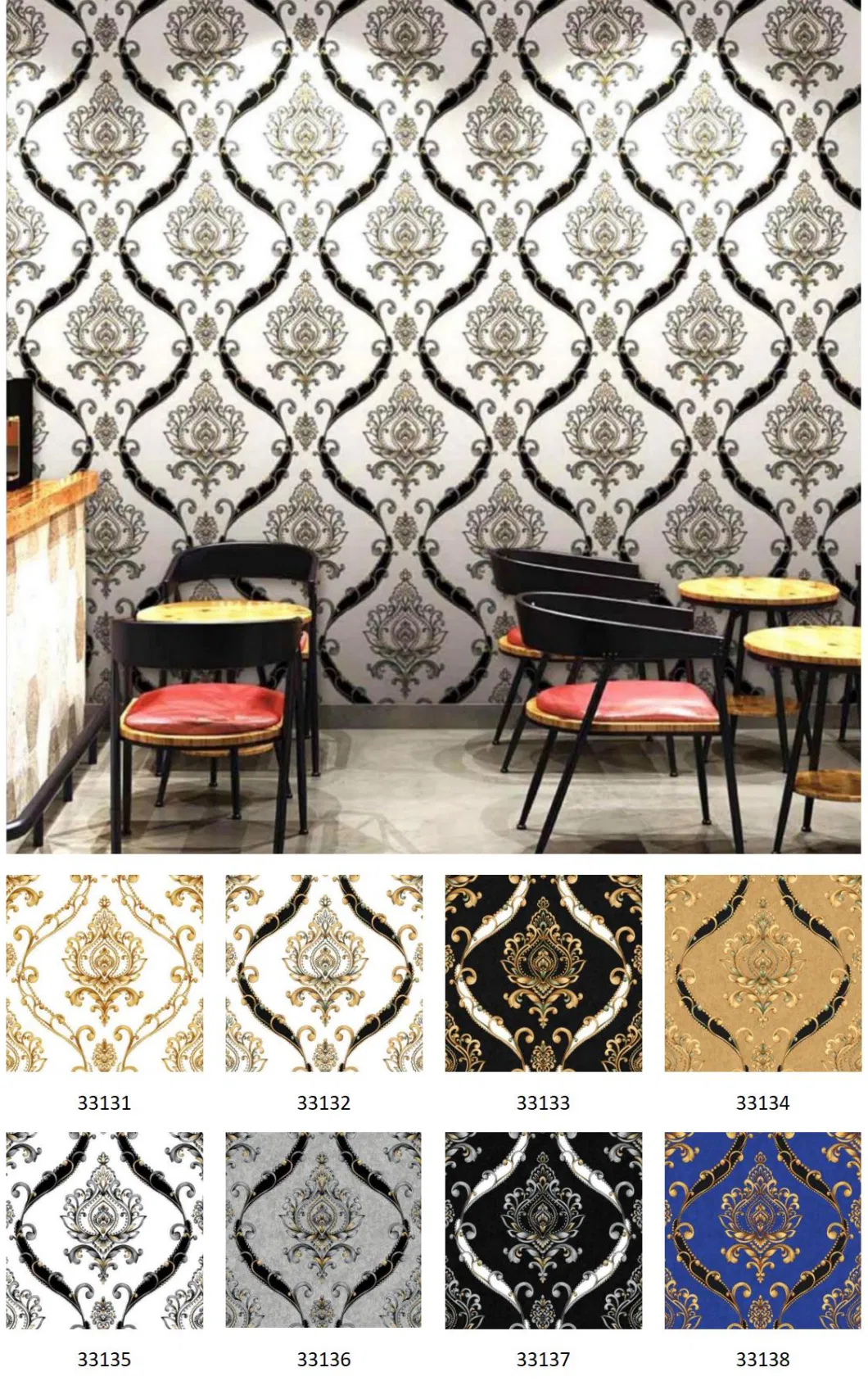 3D PVC Cheap Mural Vinyl Bedroom Damask Decoration Waterproof Wall Grace Price Wholesale Wallpaper Home Decoration